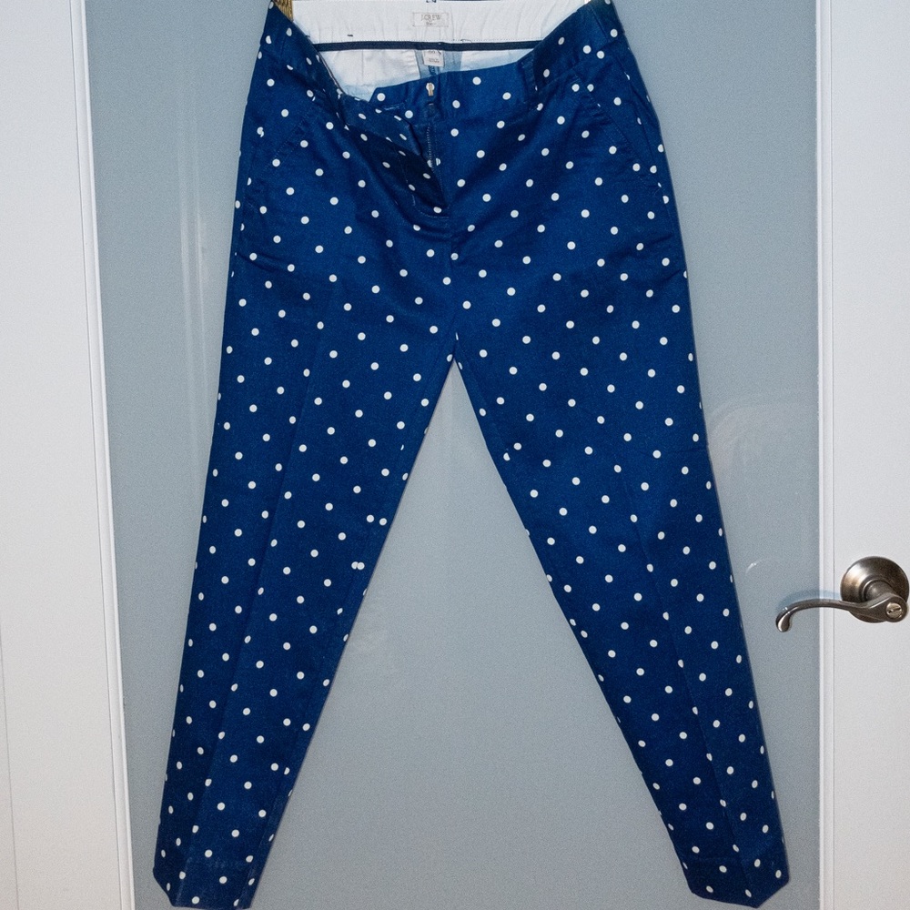 Blue and white polka dot pants